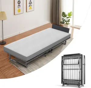 Folding Bed Frame with Mattress, 75" x 31" Rollaway Bed for Adults,Portable Foldable Bed on Wheels with Memory Foam Mattress and Metal Frame,Space Saving Fold Up Bed for Easy Storage