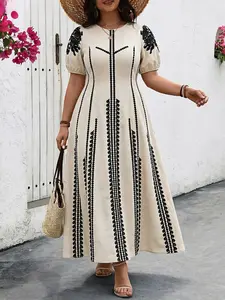 Plus Size Women's Print Summer Dress, Fashionable Casual Style, Perfect for Parties, Comfortable Fit, Trendy Design, Short Sleeve, Long Dress