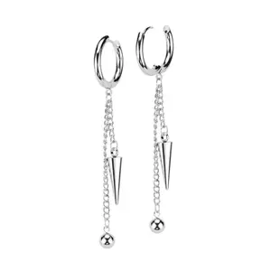 Hanging chain hinged earrings with ball and tapered spikes