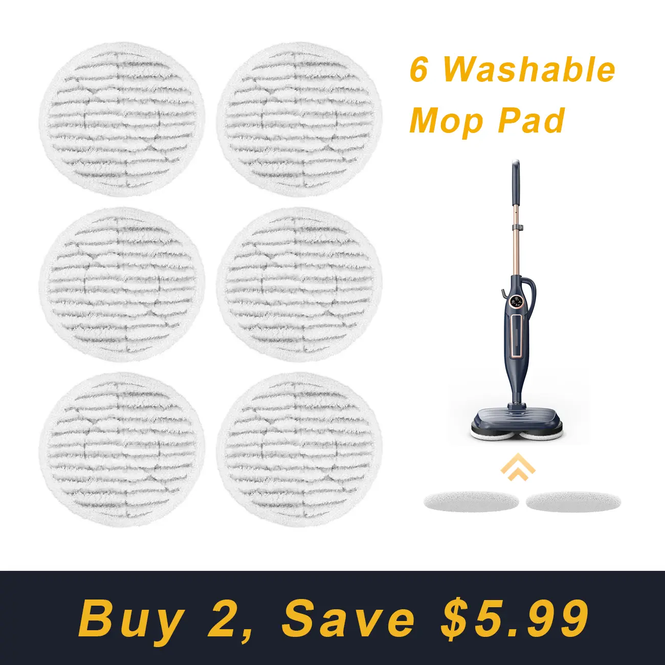 Cleaning mop pads, 6-piece cleaning pads, compatible with VM6 electric steam mop, washable mop pads, mop accessories.