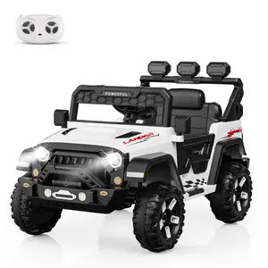 GARVEE 12V Ride-On Electric Truck Car with Parent Remote Control, 3 Speed Settings, Soft Start, Battery Display, Music, LED Lights, Bluetooth, and Safety Belt for Boys and Girls in White