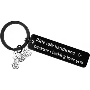 Biker Gift Keychain Keyring Valentine's Day Keychain for Boyfriend Ride Safe Key Chain Motocycle Gift for Biker Ride Safe Handsome Because I Love You Present New Driver Gifts Birthday Present
