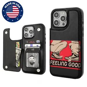 FEELING GOOD Aesthetic Design Pattern Casing For iphone 16 15 14 13 12 Plus Pro Max Flaunt Mobile Phone Case TPU pu Leather Card Holder Drop Protection Shockproof Protector Vintage unique Fashion Trend Anti-scratch Stylish soft drink cover