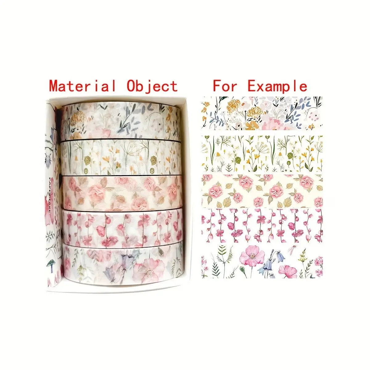 5 Rolls Floral Washi Tape Series, Tear-Off Adhesive Decorative Stickers for Diaries, Albums, Schedules, Party Decoration, Scrapbooking Supplies, Scrapbook Accessories