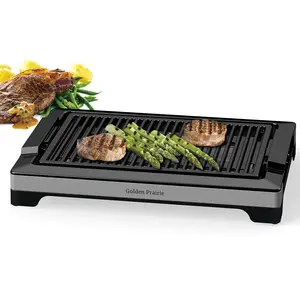 Smokeless Indoor Electric BBQ Grill - Portable Electric Barbecue 1600W Fast Heat Up BBQ Grill, Nonstick Cooking Surface, 5 Levels Adjustable Temperature, Dishwasher Safe Removable Water Tray-Easy to Clean, Cool-touch Handles, Black