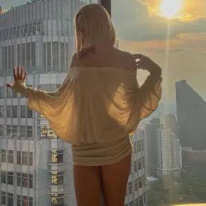 European and American style women's clothing 2025 spring new sexy pure desire wind one-word collar pull pleated tight hip wrap dress