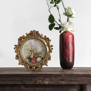 4x4 inch Elegant Vintage Golden Resin Photo Frame - Baroque Style with Intricate Golden Ornate Design, Perfect for Weddings, Anniversaries, and Special Occasions, Wall-Mount or Tabletop Display, Acrylic Material, Antique Vintage Decor Decorative