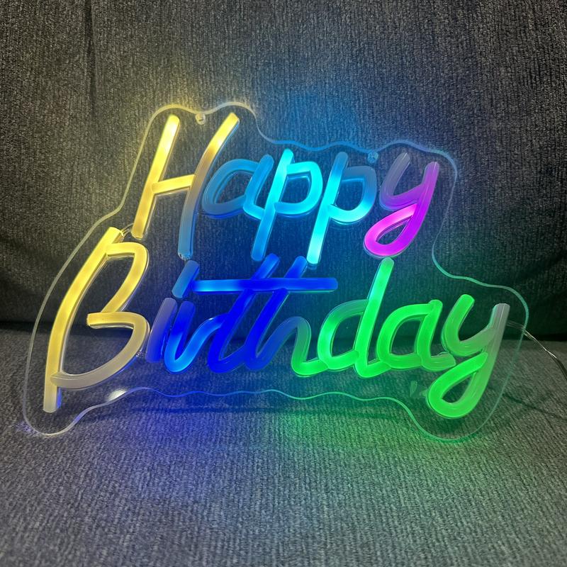 Happy Birthday LED Neon Sign | RGB Colorful Party Wall Light for Bedroom, Party & Kids Room