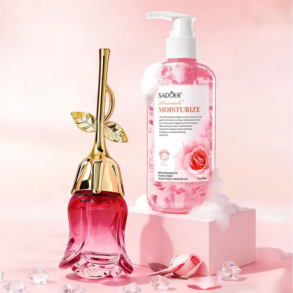 Rose Long-Lasting Perfume + Rose Shower Gel, Aromatherapy Body Wash, All-Day Fragrance, Soothing, Lover Design, Women's Perfume, Valentine's Day Gift, Gentle Scent, Body Care, Scented