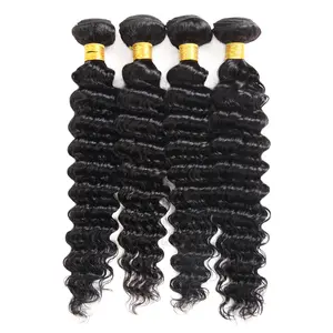 Human hair 4 Bundles Deep Wave 12-30 Inch Natural Black No shedding Tangle Free Glossy Hair bundles