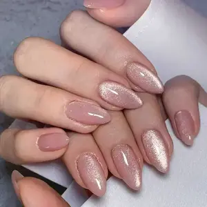BEAUTY - 24pcs/Box Long Coffin False Nails Art Rose with Glue Wearable Nude Pink White Color Jelly Nails Tips Full Cover Press on Nails