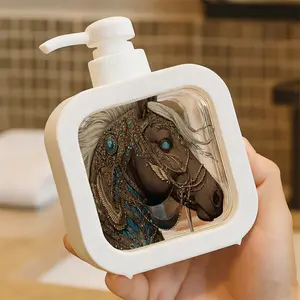 Moisturizing soap pump bottle, soap dispenser, kitchen soap dispenser, bathroom soap dispenser - Elegant Steampunk Horse Head & Mane Design with Golden Turquoise Ornaments, Blue Eye, Black Background, Decorative Bathroom & Kitchen Sink Accessory