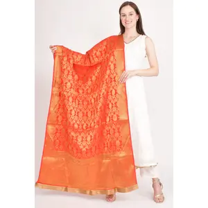 Nisha Orange Jacquard Dupatta