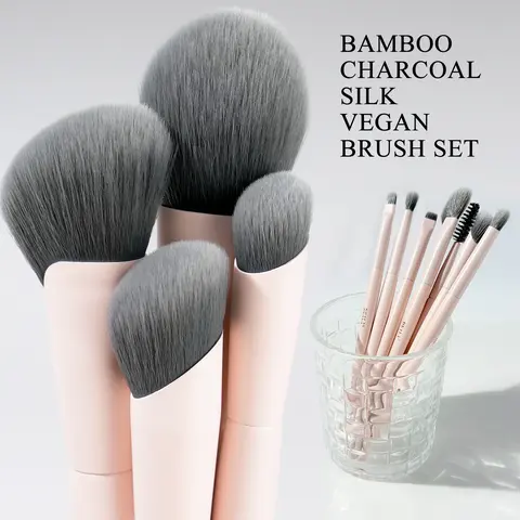 BEILI 12-Piece Vegan Cosmetic Brushes Combo - 12-Tool Full Kit for Face+Eye, Skin-Friendly Smoothing Corn Silk Fibers & Antibacterial Bamboo Charcoal Bristles for Sensitive Skin