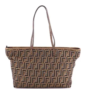 Pre-owned FENDI Canvas Plain Tote Bags Roll Tote Metallic Zucca Canvas Large
