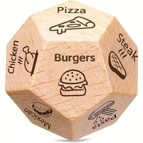 Dice, Date Night Dice for Couples, Fun Night Dating Decision Dice, Natural Wooden Couple Dating Fun dice, Love Dice, Food Decision Dice, Date Ideas for Couples Dice, Interactive, Portable, Unique, Choices, Activity, Steak, Burgers, Chicken