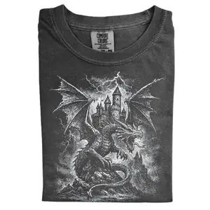 Dragon Fantasy Vintage Comfort Colors Shirt, Retro Comfort Colors Dragon Shirt, Gothic Medieval Shirt, Dark Art Grunge Castle Dragon Gothic Top