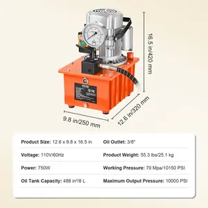 VEVOR Electric Hydraulic Pump, 10000 PSI 750W 110V, 488 in/8L Capacity, Single Acting Manual Valve, Electric Driven Hydraulic Pump Power Pack Unit with Lever Switch for Punching/Bending/Jack Machines