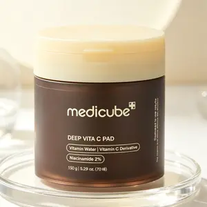 Medicube Official Partner Deep Vita C Facial Toner Pads 70 Sheets 500,000PPM Vitamin Water 3 Types of Vitamin Deep Hydrating Resurfacing Pads Improve Uneven Skin Tone Smooth Rough Texture Korean Brightening Daily Facial Skin Care