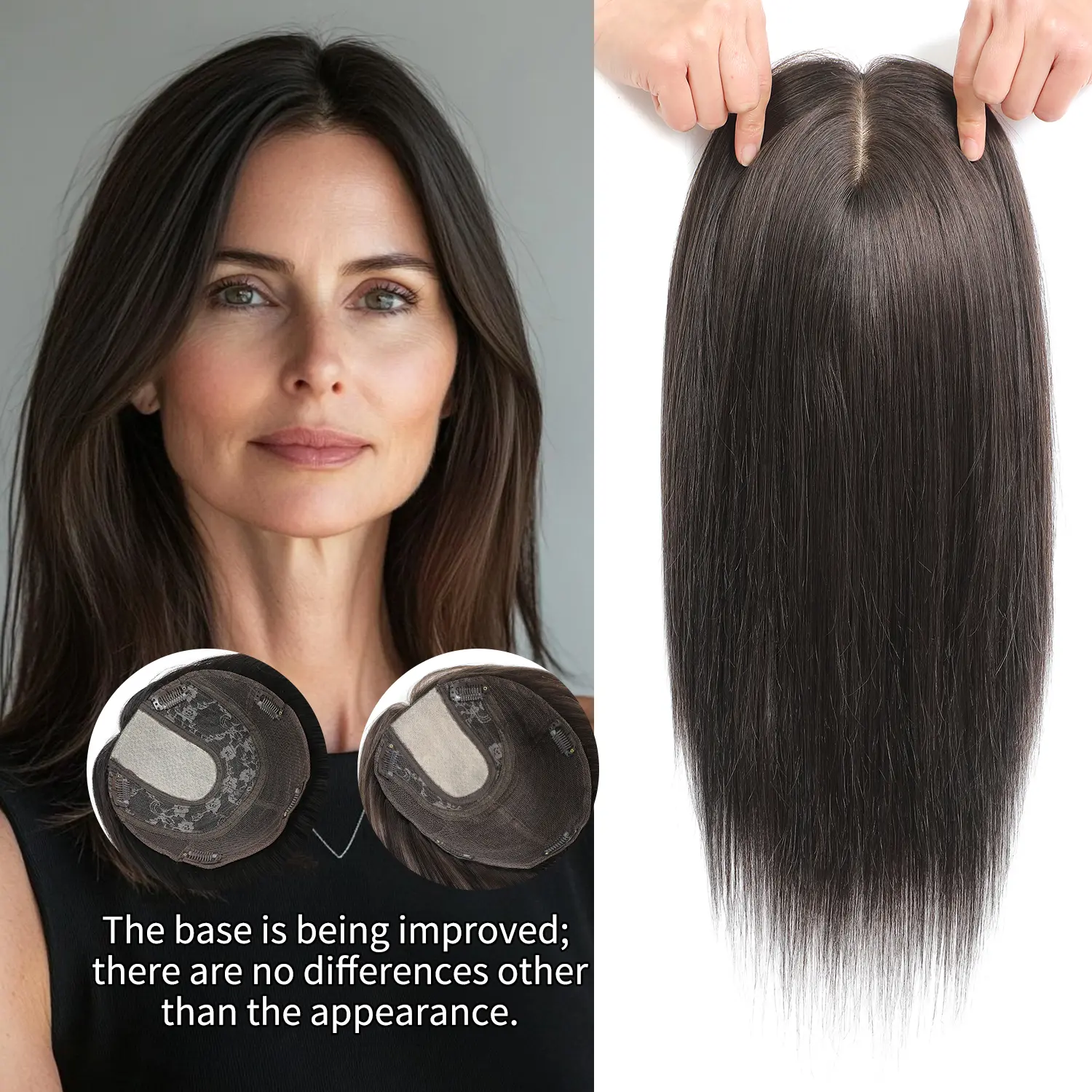 Real Human Hair Topper for Thinning Hair, 14 Inch Silk Base with Clips VASILIA Human Hair Toppers for Women 14inch Real Human Hair  main image 2