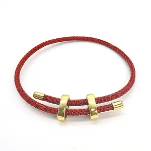 Adjustable Steel Wire Rope Bracelet with Eight-Shaped Clasp 18K Gold Color Retention Red DIY Jewelry for Customizable Fit