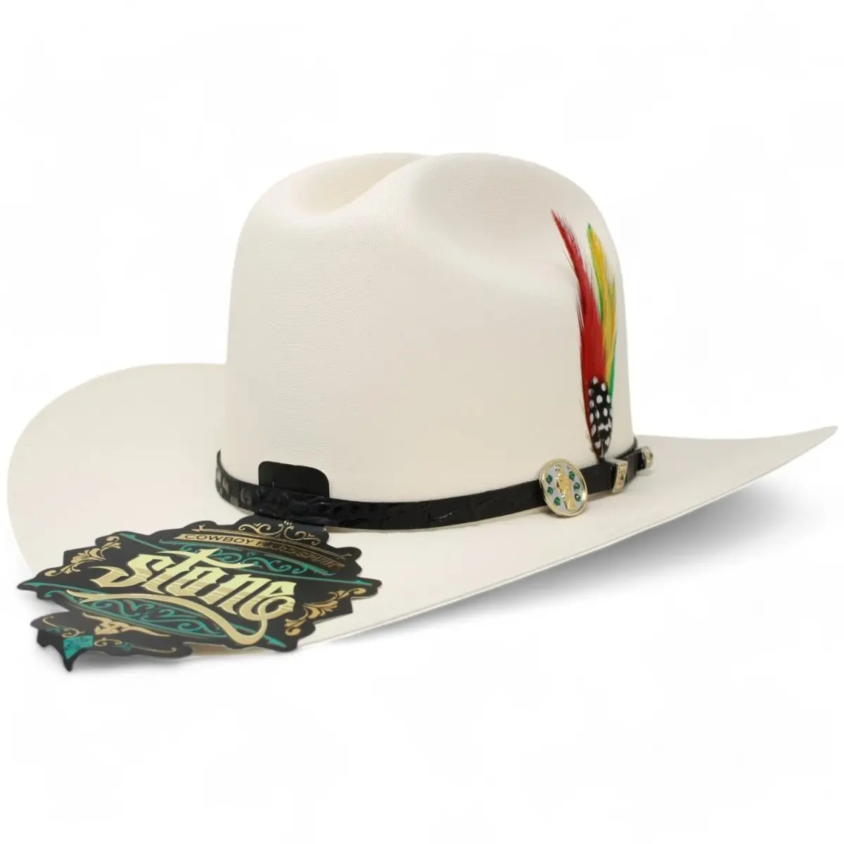 Sombrero Fino de Palma  – Calidad 5,000X Estilo Sinaloa con Plumas San Judas – Stone Hats
