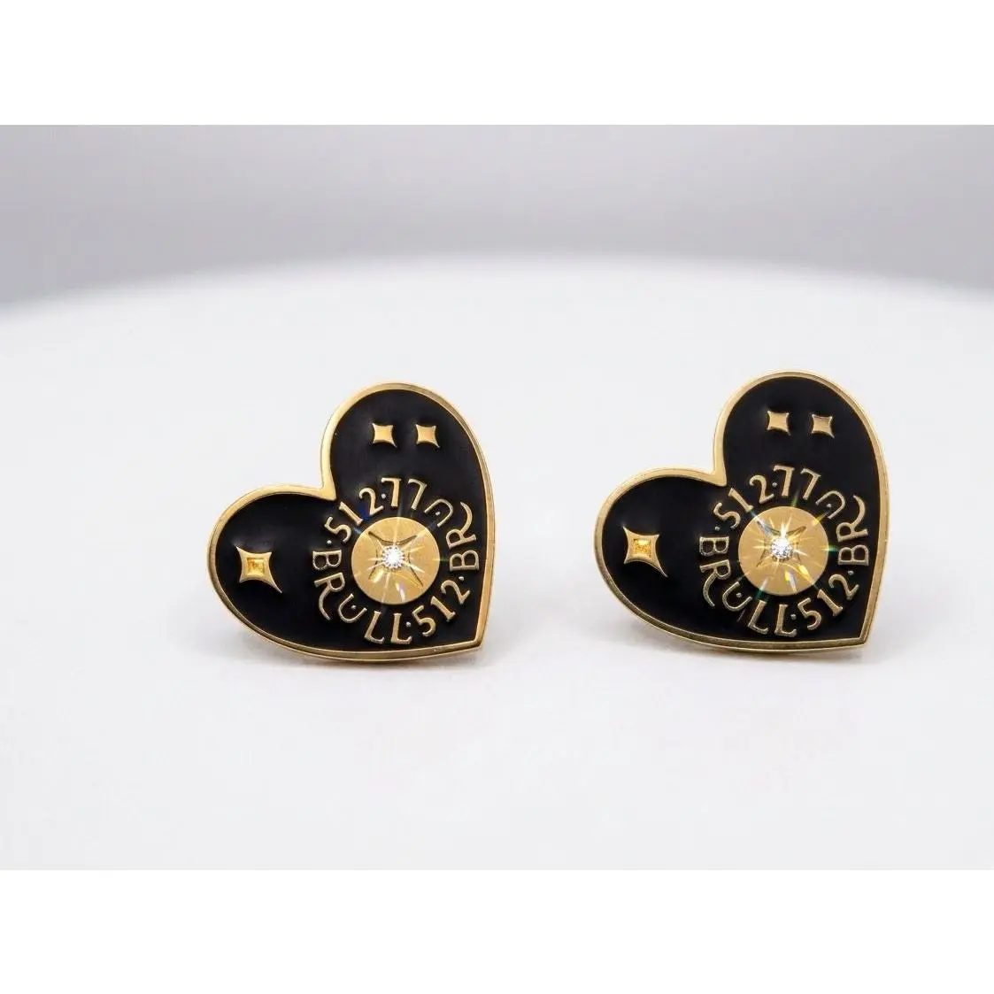 Golden Black Enamel Heart Puerto Banús Stud Earrings