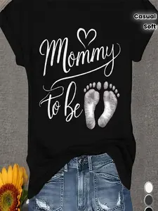 Mommy To Be Soft T-Shirt For Women |   Casual Comfort Fit With Footprint Design, Black, Available In Multiple Colors, Pregnancy Apparel |   Playful Print Tee |   Quickdry, Maternity Clothes