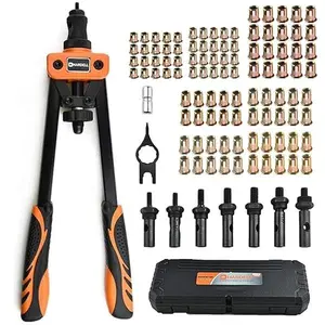 Rivet Nuts Tool, 14" Hand Rivet Tool Kits with 100Pcs Rivet Nuts and 7 Metric & Inch Mandrels M6 M8 M10, 1/4-20, 5/16-18, 3/8-16, 10-24 and Rugged Carrying Case