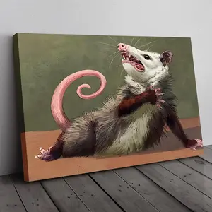 Playful Opossum Canvas Print Funny Nocturnal Animal Art for Animal Lovers Quirky Opossum Humor Resin-coated Photo Base Paper 260 gsm 10 mil Thickness Handcrafted Premium Cotton Canvas 8*12 12*18 16*20 Made in the USA