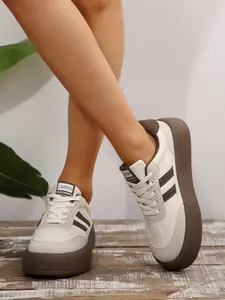 Women's Spring Fall Colorblock Thick Sole Trainers, Retro Casual Comfortable Height Increasing Lightweight Flats, Daily Commute School Shoes