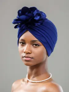 Elegant Large Flower Decoration Headscarf Hat, Stylish Wrap Cap, Turban Hijab for Evening Parties/ Weddings, Formal Occasions