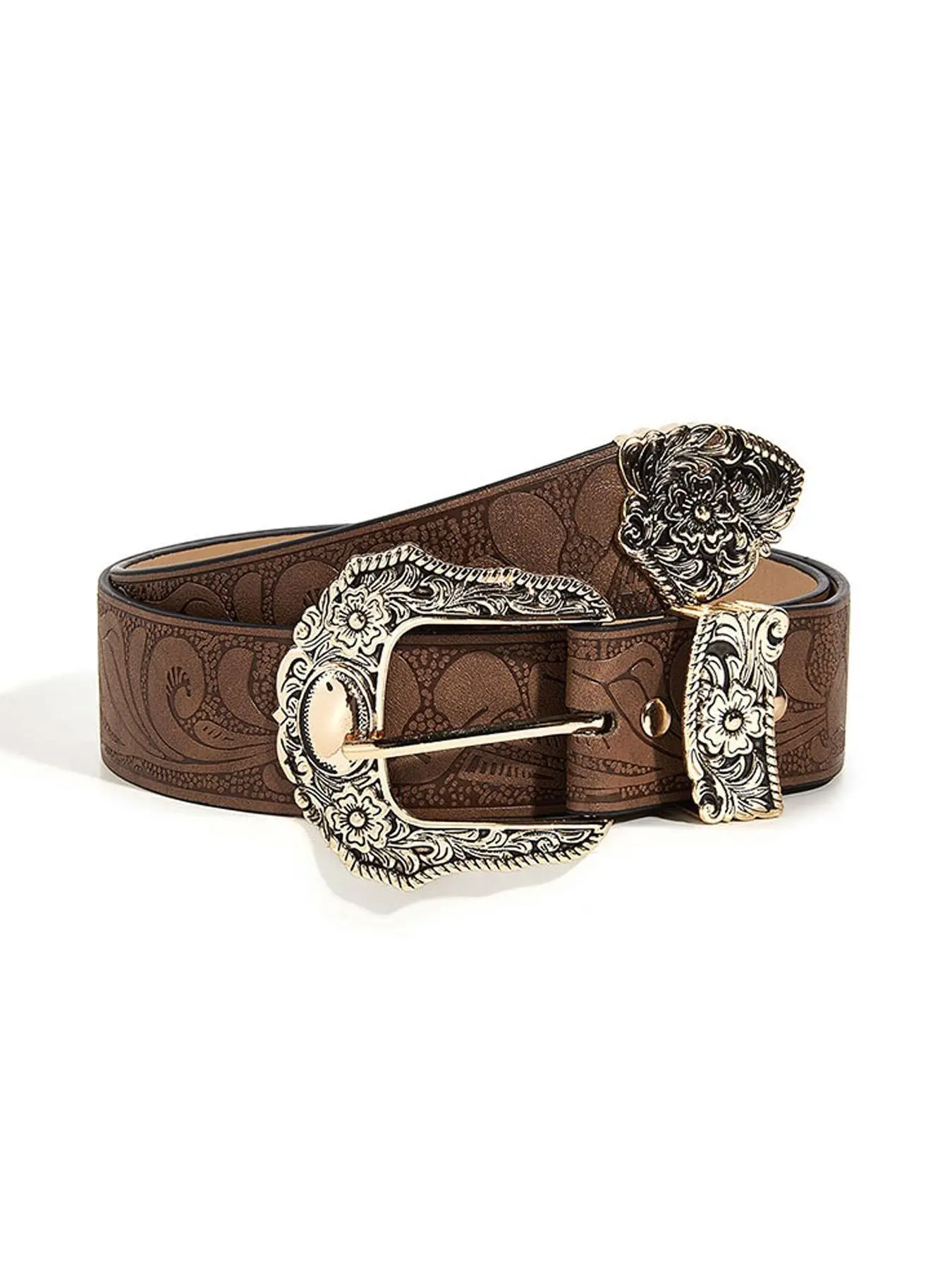 Vintage Western Cowboy Belts for Men & Women, Cowboy & Cowgirl Style Belt with Engraved Buckle for Jeans, Boho Style Belt