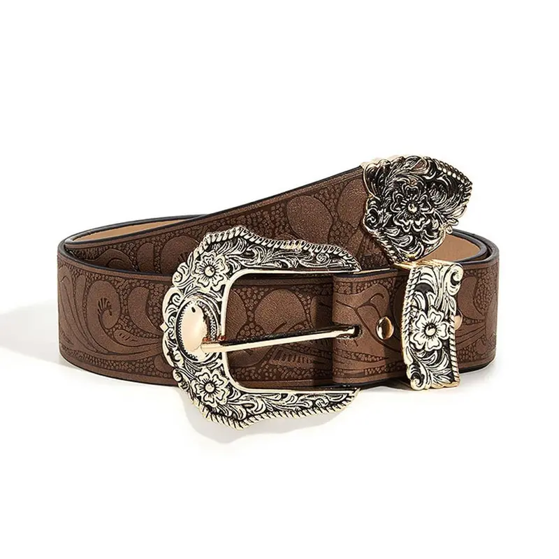 Vintage Western Cowboy Belts for Men & Women, Cowboy & Cowgirl Style Belt with Engraved Buckle for Jeans, Boho Style Belt, Fashion Vintage Belts