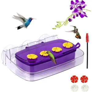 Window Hummingbird Feeder, Plastic Humming Bird Feeder with 3 Strong Suction Cups, Easy to Clean and Refil,Built-in Moat