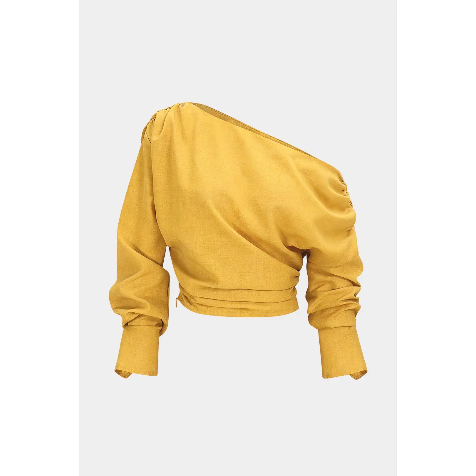 One Shoulder Ruched Long-Sleeve Shirt