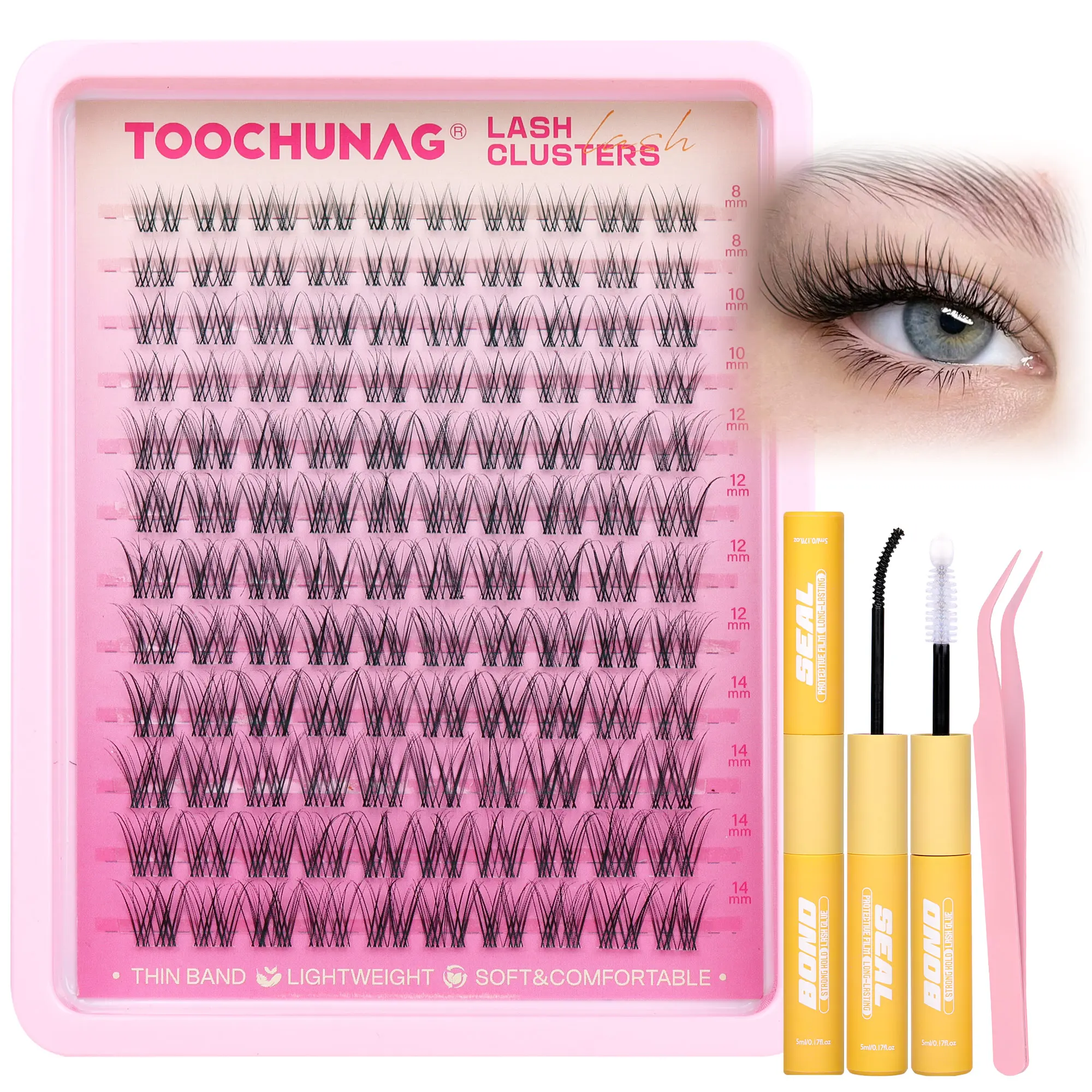 TOOCHUNAG Light Wispy Lash Clusters Kit C Curl Lash Extensions Kit 8-14mm lashes
