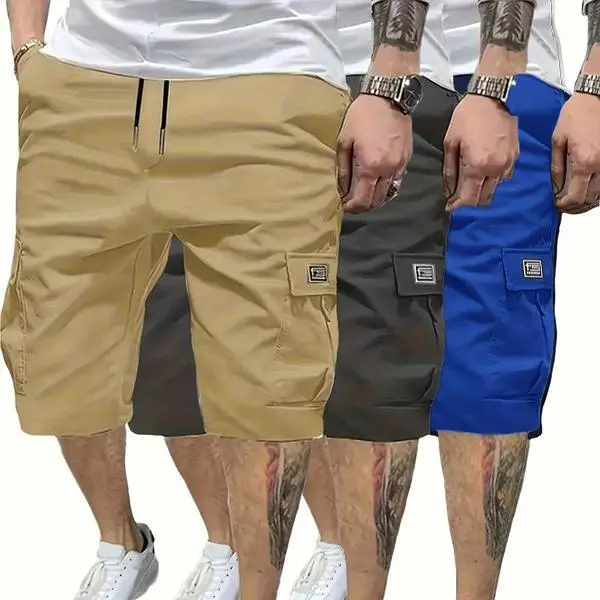 3-Piece Men's Shorts Set - Brown Black & Green - Slanted Pockets - Versatile Casual Wear - 3-Piece Bottoms for Everyday UseMenswearOveralls shorts men quick dry breathabl Athletic Activewear men’s shorts shorts for summer short shorts streetwear sport sum