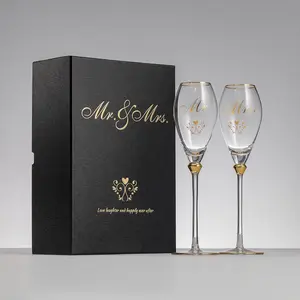 Elegant Crystal Wedding Champagne Flutes Set - Bride and Groom Toasting Flutes for Ceremony and Reception - Perfect Mr. and Mrs.