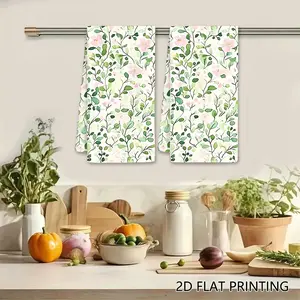 2Pcs Delicate Pink Wildflowers & Greenery Swedish Dishcloth, Spring Garden Reusable Absorbent Cleaning Wipe, Soft Aesthetic Kitchen Decor