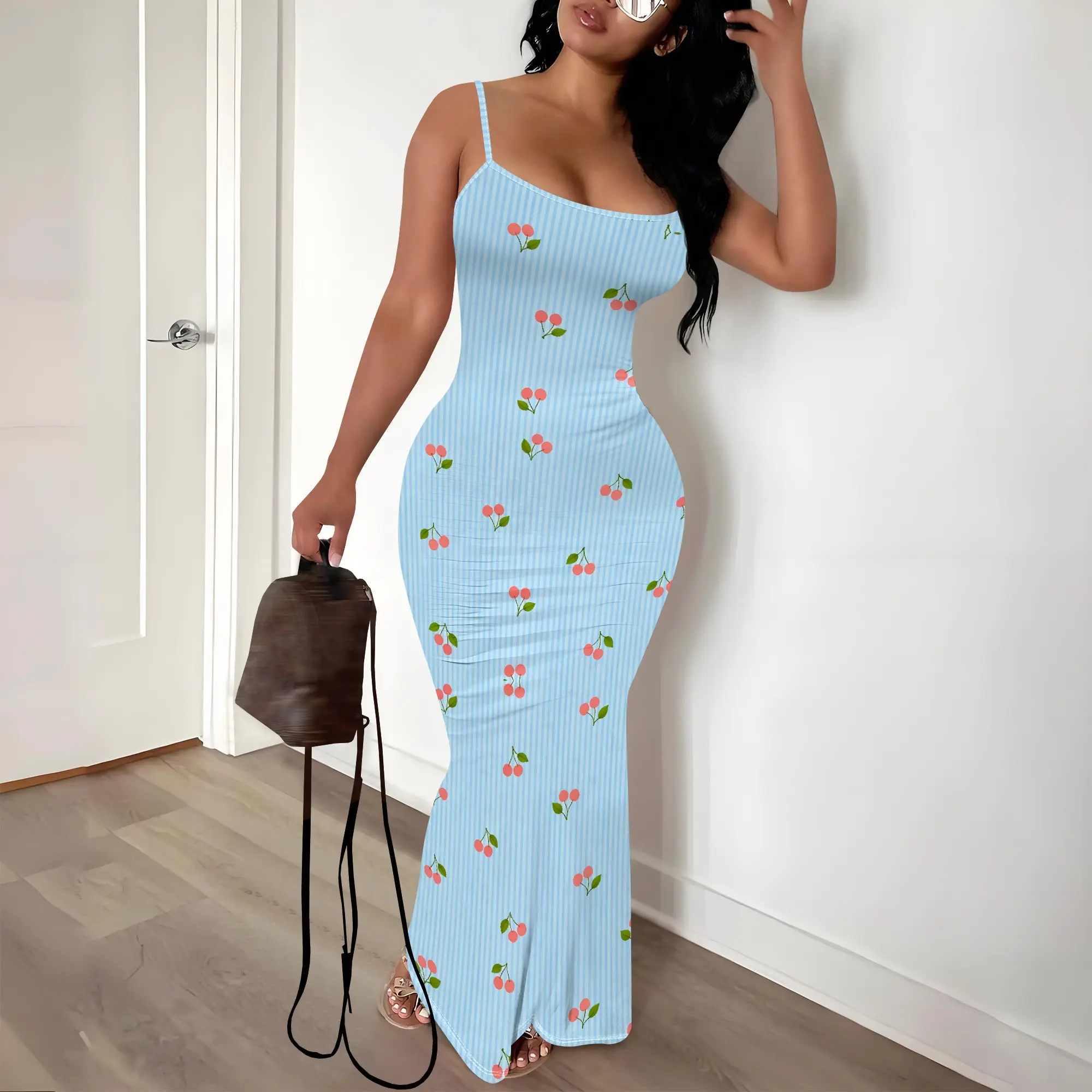 bodycon maxi dress casual QSXADF Womens Side Slit Ruched Dress Midi Short Solid Elegant Stylish Ribbed Sleeveless Ruched Round Neck Slit Drawstring U-neck Summer For Women it pairs effortlessly with ankle boots ZCC Women's Sleeveless Cherry Print