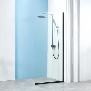 Shower Screen 36 in. x 76 in. Fully Frameless Single Fixed Shower Panel 501 Matte black 3/8" (10mm) Tempered Glass Curtains