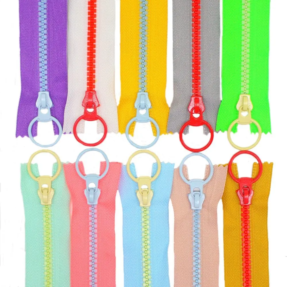 10 count 9 Inch (23CM) #5 Plastic Zippers with Lifting Ring Pull Close End Vislon  Zippers for DIY Sewing Craft Bags Garment (9" C/E)