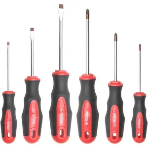 6 count  Tip  Set, 3 Phillips and 3 Flat, Red Tip | Red, Gloss, S2 Steel)