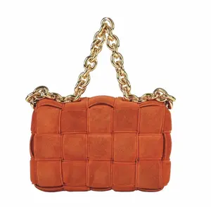 Pre-owned Bottega Veneta Suede Shoulder Bags Padded Cassette Intrecciato Padded Woven 2 way Bag Maxi Chain Crossbody