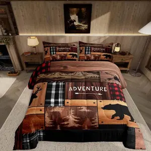 Bear Deer Bedding Set,Soft for Boys Girls,Wildlife Hunting Comforter Set,Rustic Cabin Duvet Quilt Microfiber Farmhouse Bedroom Decor