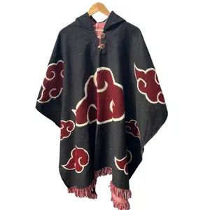 Red cloud handwoven poncho heavy weight