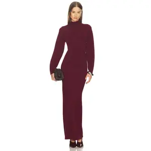 SRG Gloria Mock Neck Maxi Dress in Burgundy