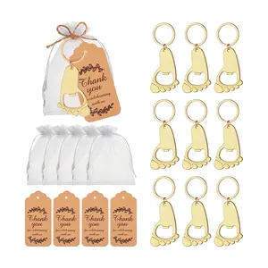 1/10 Set Footprint Metal Keychain Bottle Opener with Organza Bag and Thank You Tag, Perfect Holiday Gift, Must-Have Party Essential