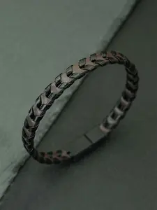 Men's Woven Leather Bracelet with Magnetic Buckle, Simple Fashion Handmade Wristband, Casual Gift for Men, Stylish Accessory, Trendy Fashionable Accessories